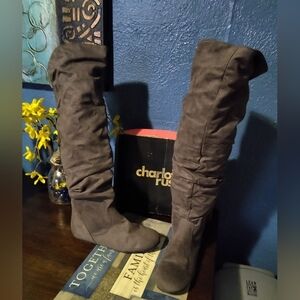 Charlotte Russe Dark Faux Suede Gray Over-the-Knee Boots Size 10M